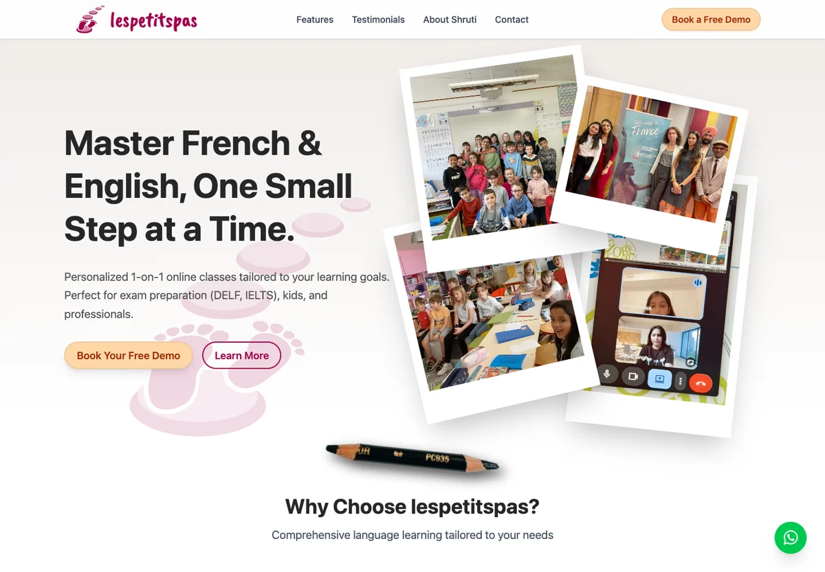 Les Petits Pas website homepage